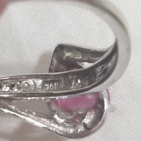 SOLID 10KT GOLD Vintage Barbie Pink Topaz Diamond Ring - Picture 2 of 6
